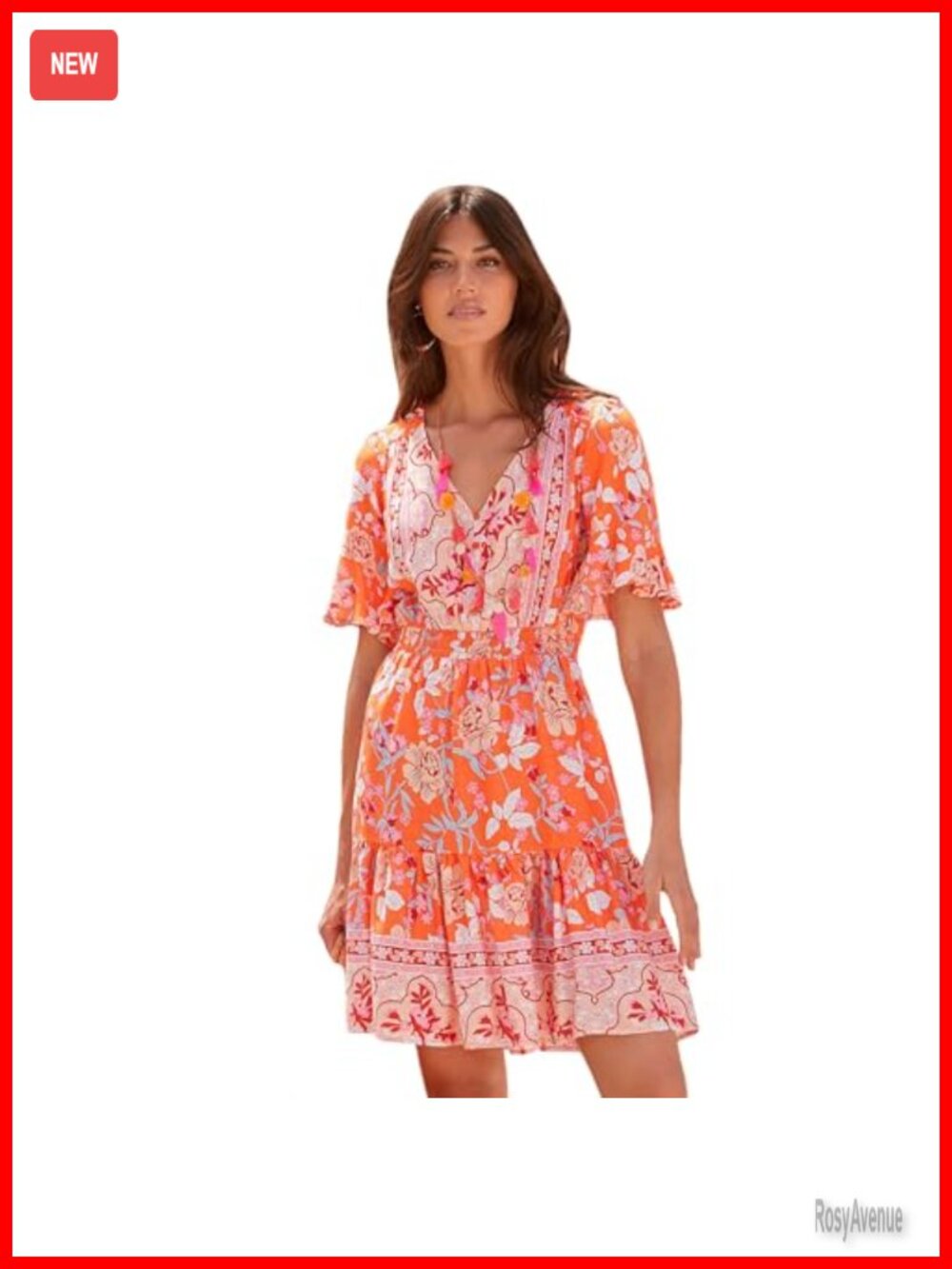 Womens A-Line Floral V-Neck Short Sleeve Smocked Dress
